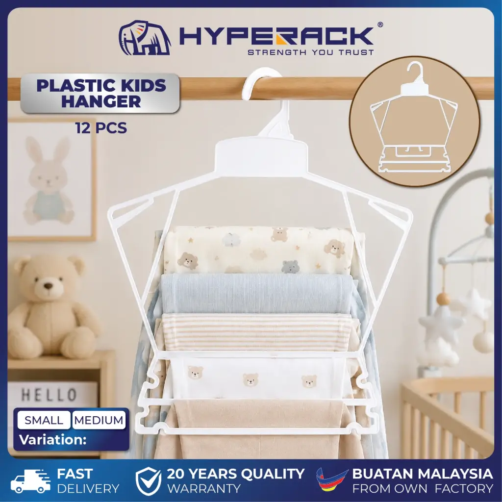 HYPERACK ™️ 12pcs Plastic Hanger Kids Clothes Kanak Kanak Budak Baby Penyangkut Baju