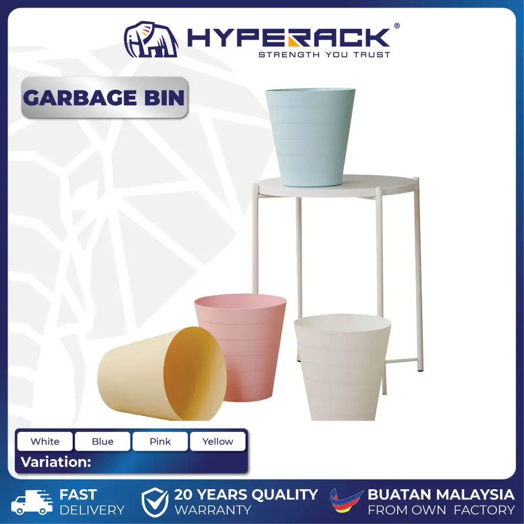 HYPERACK ™️ 6.8L Plastic Garbage Bin Round Dustbin Home Office Colourful Waste Bin Tong Sampah