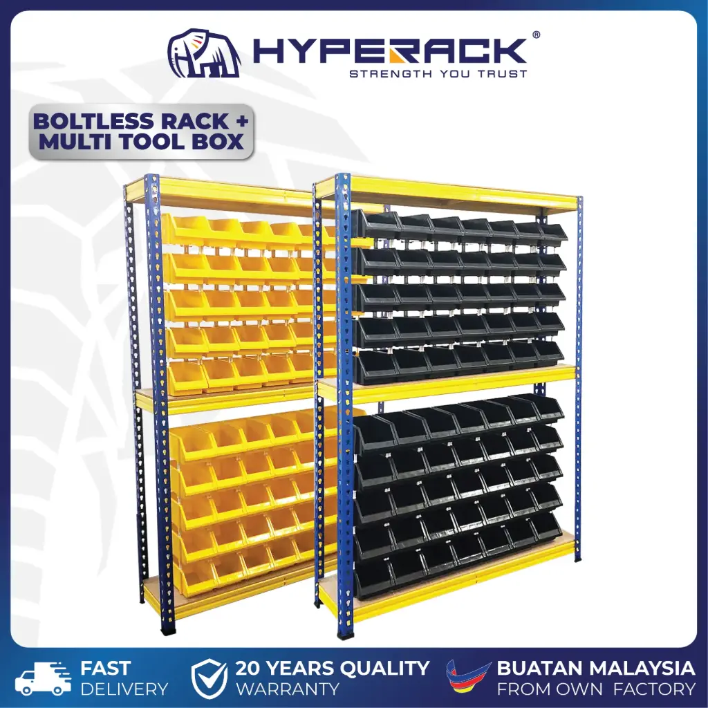 HYPERACK ™️ Boltless Rack Heavy Duty H180cm x D30cm x L120cm + Multi Tool Box