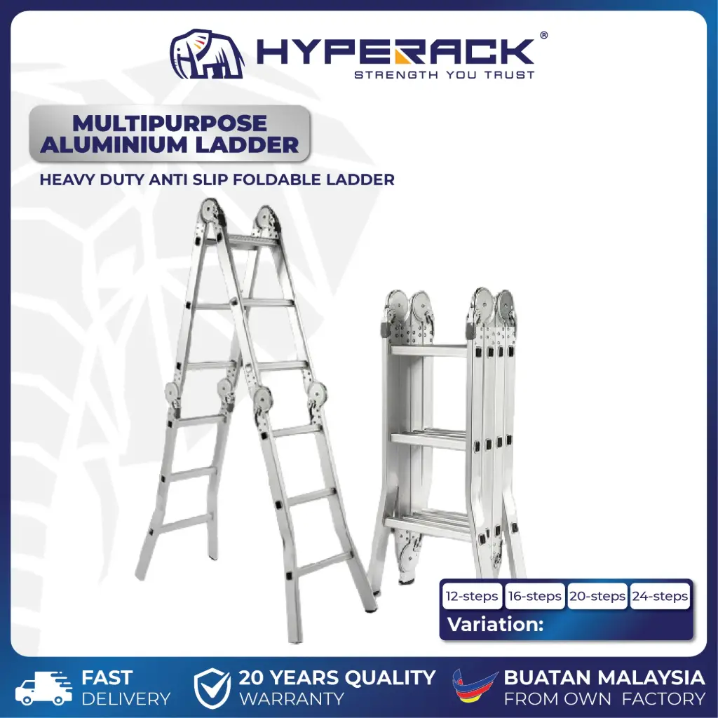 HYPERACK ™️ Multipurpose Aluminium Ladder Wide Leg Heavy Duty Anti Slip Foldable Tangga Lipat