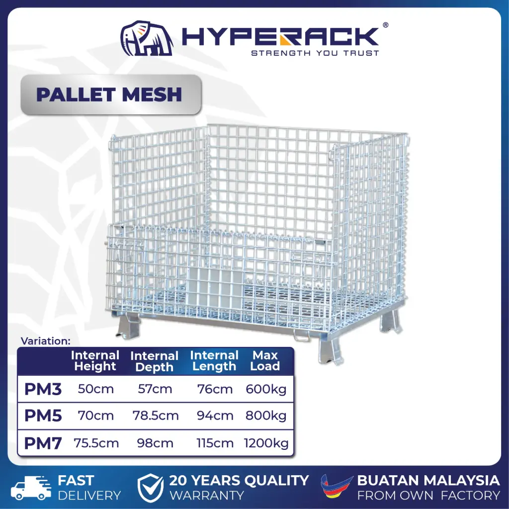 HYPERACK ™️ Pallet Mesh Cages Heavy Duty Max Load 600kg / 800kg / 1200kg Warehouse PM-3 / PM-5 / PM-7