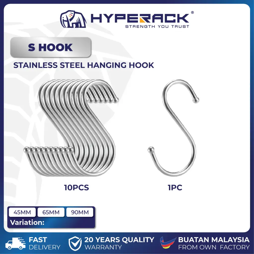 HYPERACK ™️ S-Shaped Stainless Rack Hanging Hooks Household Clothes Hook Metal Hook Penyangkut Baju