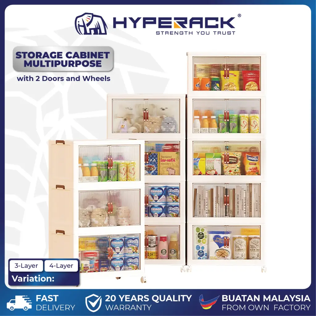 HYPERACK ™️ Storage Cabinet Box Multipurpose Stackable Foldable With 2 Doors And Wheel