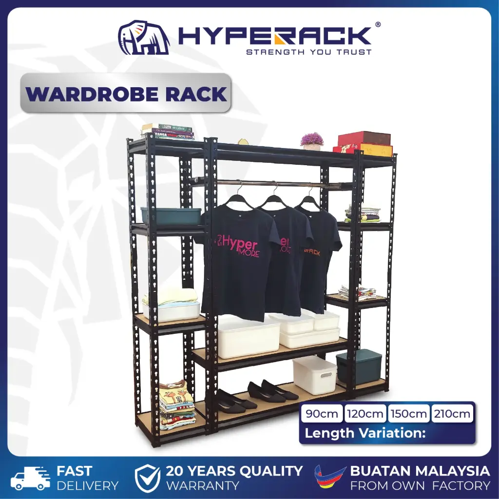 HYPERACK ™️ Wardrobe Clothing Value Rack Matte Black Organizer Rack H145cm x D30cm