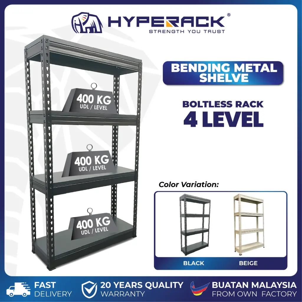 🐘HYPERACK ™️ Bending Metal 4 Levels Boltless Rack Heavy Duty Rack Rak Besi Bertingkat