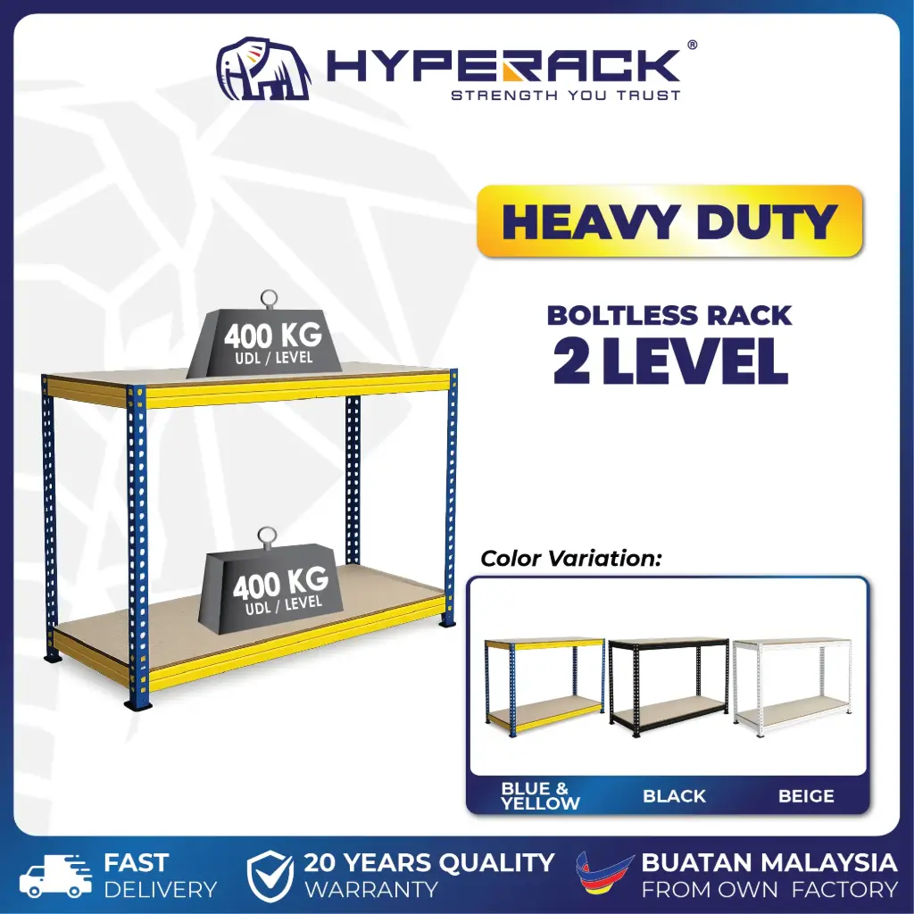 🐘HYPERACK ™️ Boltless Rack 2 Levels Heavy Duty Rack Rak Besi Bertingkat