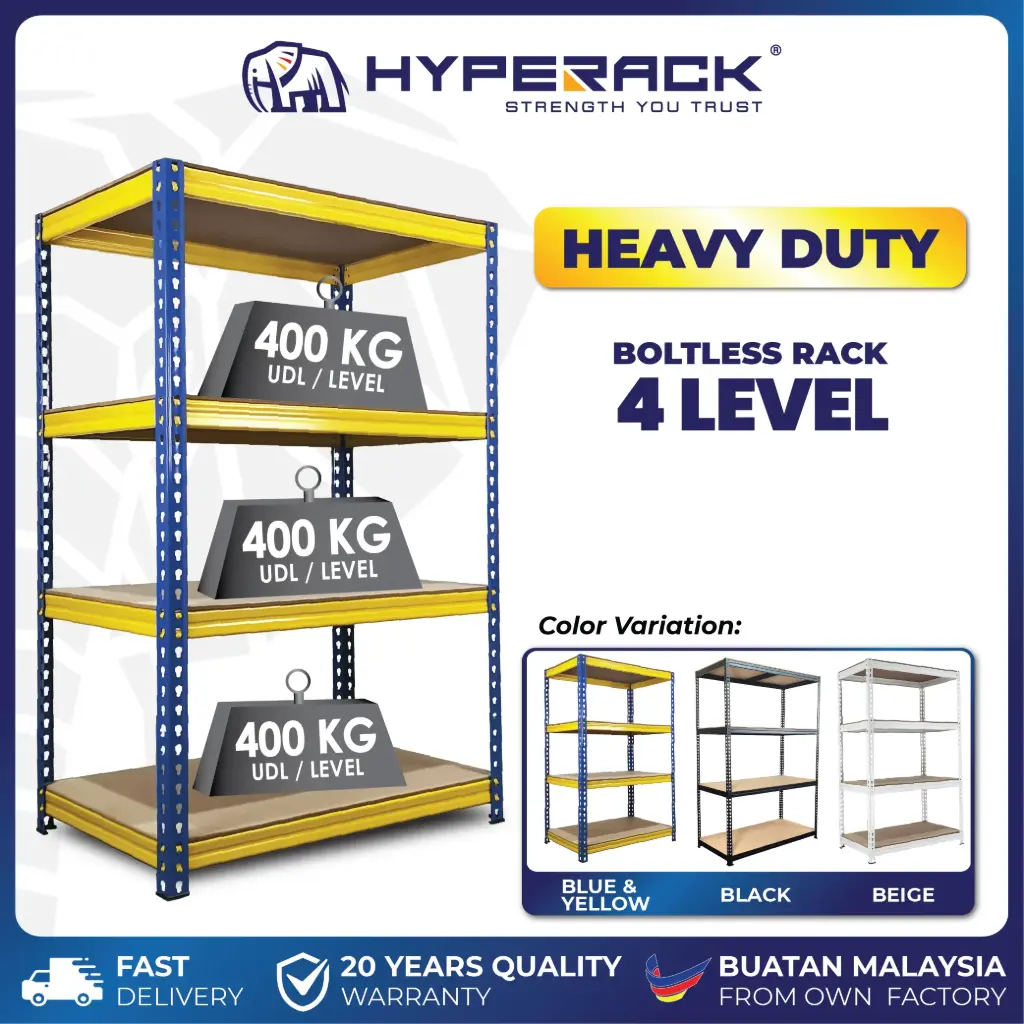 🐘HYPERACK ™️ Boltless Rack 4 Levels Heavy Duty Rack Rak Besi Bertingkat