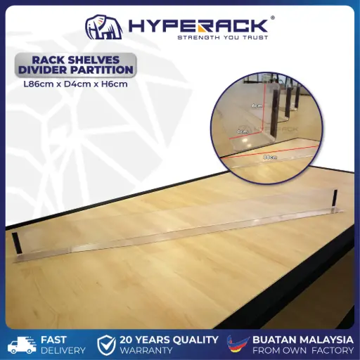 [W-LBRD86] HYPERACK ™️ Transparent Magnetic L-Shaped Shelf Divider for Boltless Rack, Bookshelf & Library Shelves (86cmL x 4cmD x 6cmH)