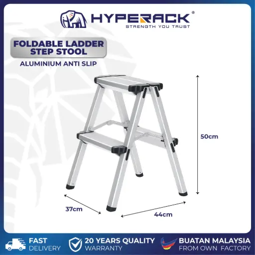 [W-ADSL2S] HYPERACK ™️ Aluminium Foldable Ladder 2-Steps Stool 50cm