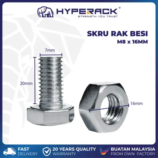 [W-BN] HYPERACK ™️ Boltless Rack Bolt and Nut Screw Angle Slotted M8x16mm Hexagon Head Bolts