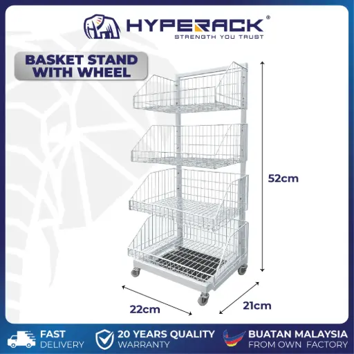 [W-BS4] HYPERACK ™️ Basket Stand 4 Layer with wheel H52"x D21"x L22"