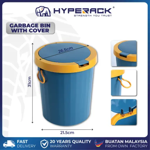 [W-GBCBB] HYPERACK ™️ Trashcan Home Garbage Bin with Lid Cover - Big Blue (26.5x26.5×31H)
