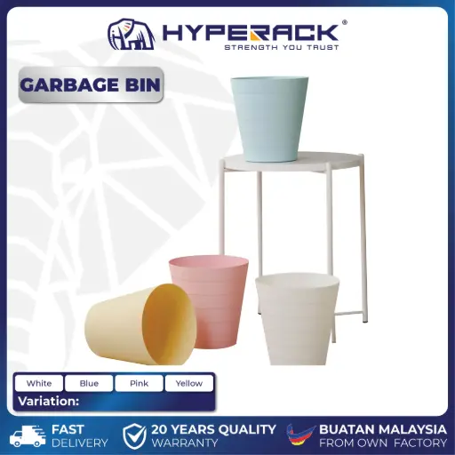 HYPERACK ™️ 6.8L Plastic Garbage Bin Round Dustbin Home Office Colourful Waste Bin Tong Sampah