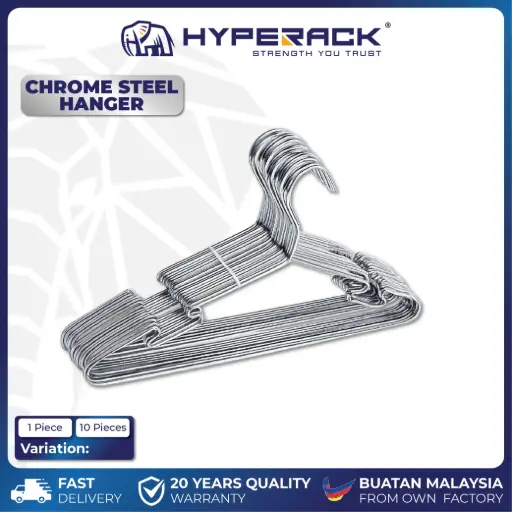 HYPERACK ™️ Chrome Steel Clothes Hanger Durable Strong Metal Wire Hanger Penyangkut Baju