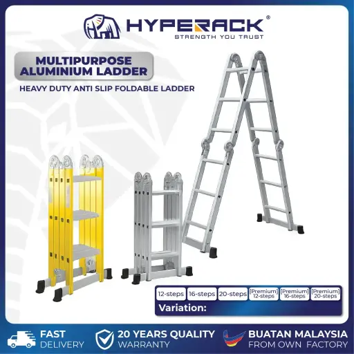 HYPERACK ™️ Multipurpose Aluminium Ladder Heavy Duty Anti Slip Foldable Tangga Lipat
