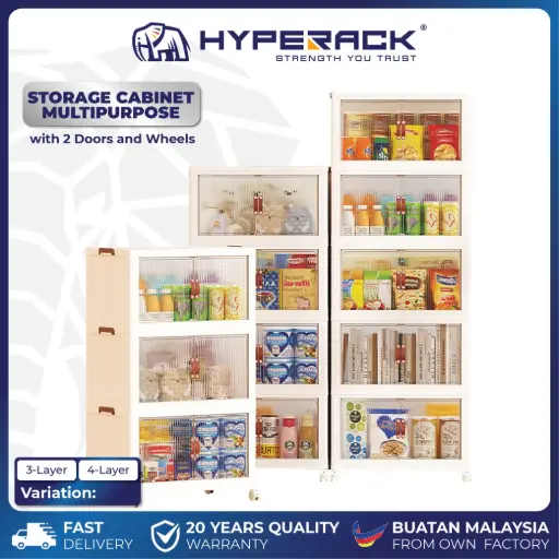 HYPERACK ™️ Storage Cabinet Box Multipurpose Stackable Foldable With 2 Doors And Wheel