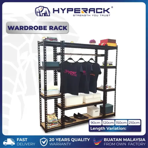 HYPERACK ™️ Wardrobe Clothing Value Rack Matte Black Organizer Rack H145cm x D30cm