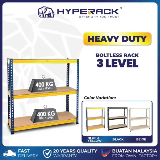 🐘HYPERACK ™️ Boltless Rack 3 Levels Heavy Duty Rack Rak Besi Bertingkat